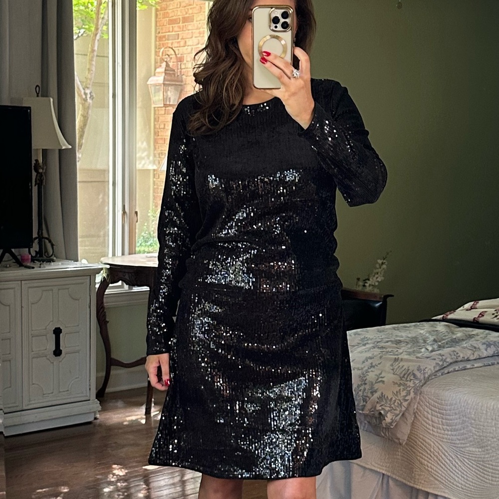 H&M Black Sequin Long Sleeve Dress
